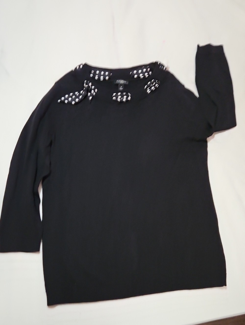 Talbots Black Sweater with Polka Dot Bow Accents